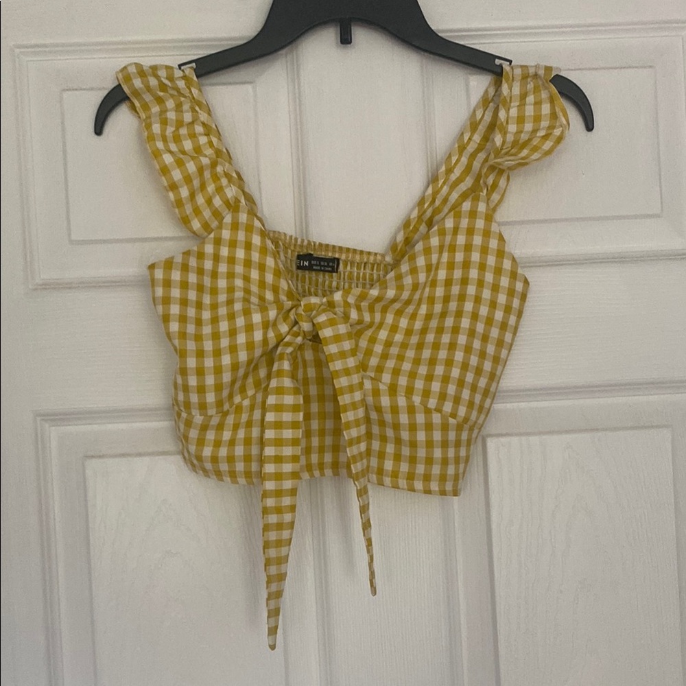 Yellow Gingham Tie-Front Top